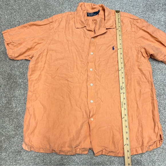 Polo Ralph Lauren Shirt Adult XL Orange Camp Silk Linen Loop Collar Button Mens - Picture 2 of 7
